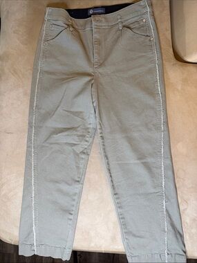 Democracy Olive Green Straight Leg Jeans with Frayed Side Trim